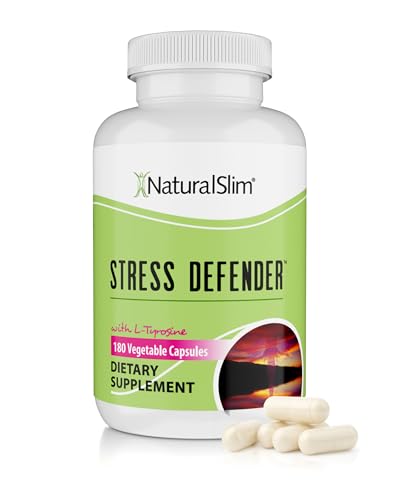 NaturalSlim Stress Relief Supplement - Stress Defender, High Cortisol Reducer, Control Cravings, Sleep & Metabolism Support with Vitamin B5 Pantothenic Acid & L Tyrosine - 180 Vegetable Capsules