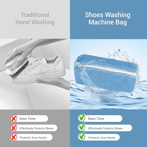 Reusable Shoe Washing Bag with Hanging Hook – Blue & White Mesh Laundry Bag for Trainers, Sneakers & Delicates – Zipper Closure – Machine & Dryer Safe – 1 Pack by GlowAli - Image 5
