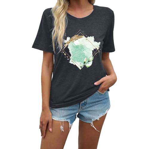 Camiseta de manga corta para mujer, cuello redondo, estampada, informal, de manga larga, para mujer, Negro, L
