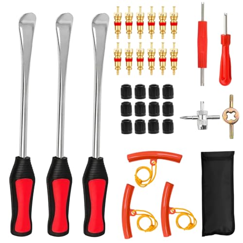 Golgner 35 palancas de neumáticos, palancas de montaje, palancas de neumáticos, cucharas, con protectores de llanta, tapas de válvula de neumáticos, juego de herramientas, para moto, bicicleta, coche