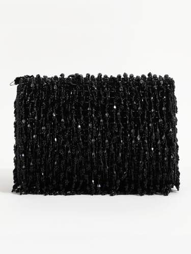Image of THE TAN CLAN Rosa Black Flap Over Clutch Bag for Women | Elegant Evening Handbag, Purse, Perfect for Weddings, Parties & Special Occasions