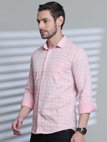 Image of Majestic Man Comfort Slim Fit Spread Collar Small Checked Cotton Casual Shirt