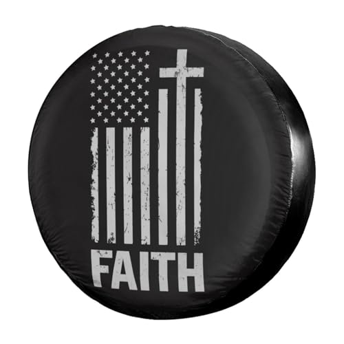Image of Christian Distressed White USA Flag Spare Tire Cover Dust-Proof Wheel Tire Cover Fit Trailer, RV, SUV and Many Vehicle 15 Inch