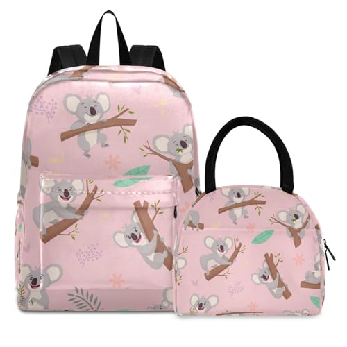 Sac à dos koala rose enfant et adolescent avec sac repas pour l'école