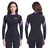 INTBOSS Womens Wetsuit Top 3mm,Neoprene Wetsuit Jacket Women Long Sleeve Wetsuit Top Women Front Zip Warm Wet Suit Jackets for Women Thermal Womens Wetsuit Shirt Swimming Kayaking Diving