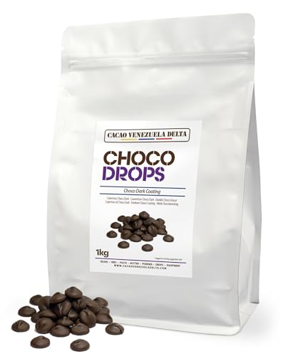 Cacao V Delta Cobertura Choco Negra Especial 1 Kg de Fácil Atemperado, Buena Fluidez y Brillo - Equivalente a Chocolate Negro Profesional Gotas - Repostería, Pastelería, Baños, Moldes y Decoraciones