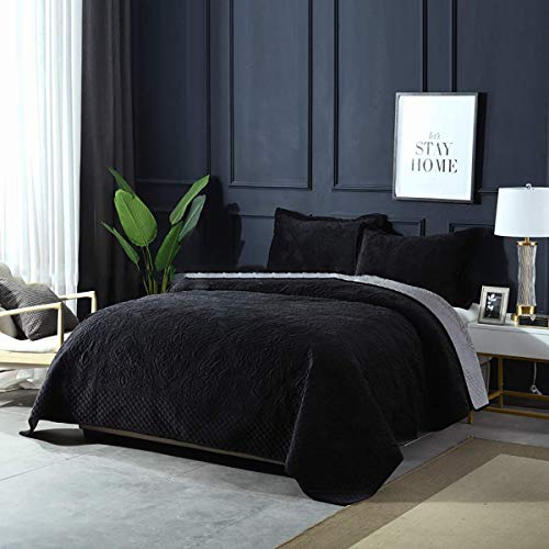 SXSGSM Colcha Acolchada Negro King Size 230x250cm - Colcha Decorativa Ligera De 3 Piezas Edredón De Microfibra De Estilo Moderno con 2 Fundas De Almohada The New