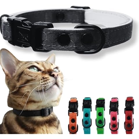 Quick Release Breakaway Cat Collar with Soft Padding, Tactical Fabric Exterior, Natural and Neon Color Options (Charcoal Black, Adult) Cover