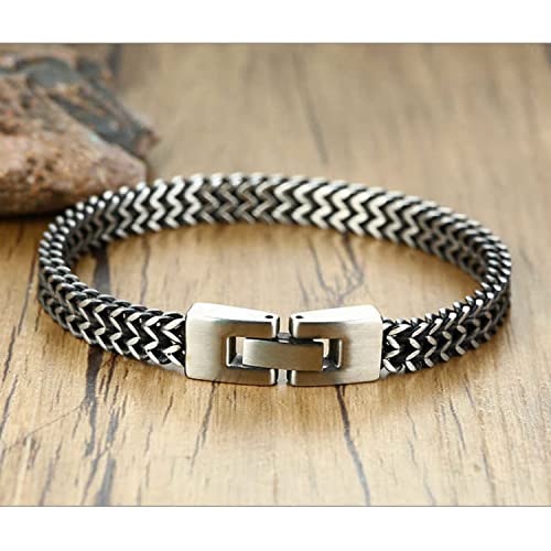 Men’s Stainless Steel Double Franco Chain Bracelet, Vintage Punk Cubic Chain, Retro Link Chain Bracelets For Men Double Overlap Interlocked Curb Chain, Strong Lock Clasp (Vintage, 6.5Mm) #TOP3