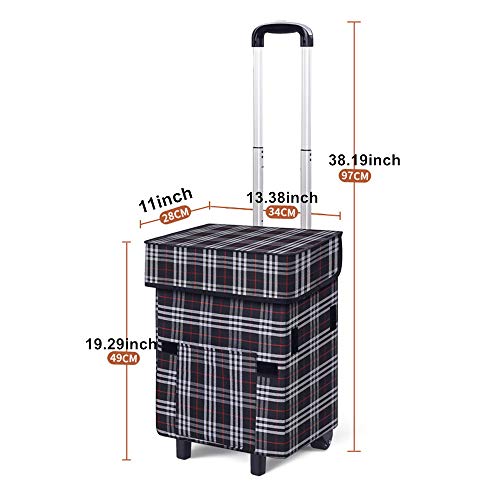 Falytemow Faltbarer Einkaufswagen mit Rädern und Teleskopgriff, Wasserdichter Oxford-Stoff, Schwarz, 41 L, 1.8 kg, Unisex-Erwachsene – Bild 7