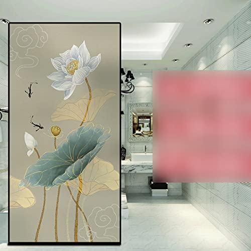 目隠しシート ガラスフィルム 窓用 UVカット 断熱 蓮華 花柄 窓用フィルム 外から見えない 遮光 貼り直し可能 再利用可能 飛散防止 日差し対策 紫外線カット 和風 インテリア お風呂 リビングルーム 賃貸適用