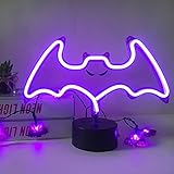 Purple Bat Neon Sign,Halloween Spooky Bat Light with Pattern, Holiday Indoor Table Lamp...