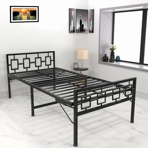 Image of APRODZ Folding Bed Single for Sleeping | Metal Folding Single Bed | Portable Foldable Guest Bed Single | No Assembly Required | Powder Coated | Easily Storable, Black