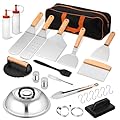 Griddle Accessories Set of 25, Leonyo Flat Top Grill Accessories, Professional BBQ Tool with Enlarged Spatulas Scraper, Basting Cover, Smash Burger Press, Carry Bag for Outdoor Barbecue, Wood Handle