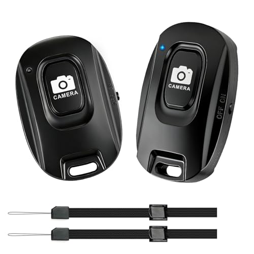2PCS Wireless Bluetooth 5.2 Camera Remote Shutter for iPhone and Android Smartphones, Phone Remote Control Selfie Button for Photos and Videos, Wrist Strap Included, Black