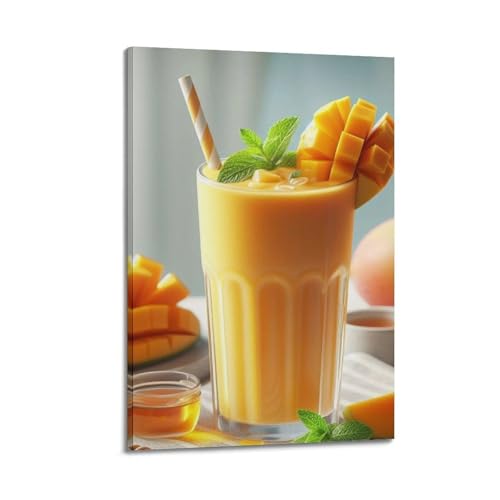 Poster sur toile avec cadre mangue et smoothie rafraîchissant pour décoration cuisine 30x45 cm