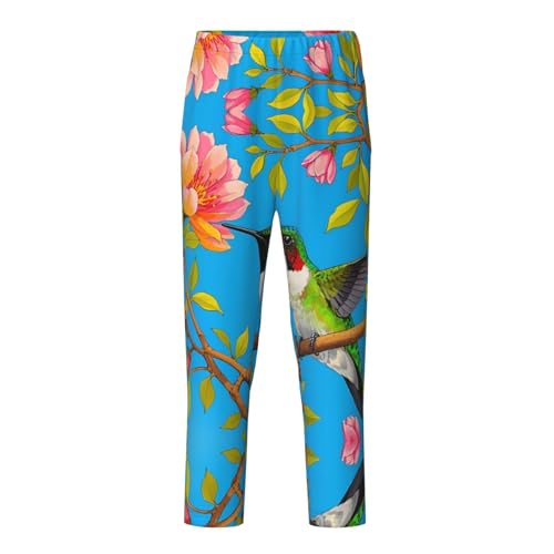Pajama Pants Pajama Bottoms with Elastic Waistband Sleepwear Lounge Pants, Hummingbird Flowers Branches