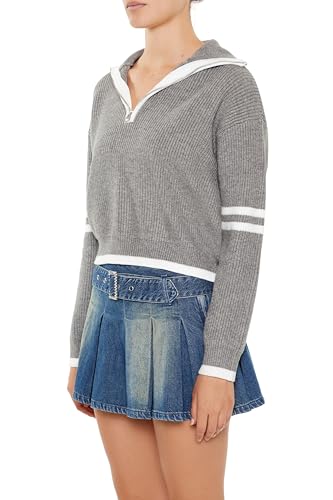 Forever 21 Women's Varsity-Striped Half-Zip Sweater4