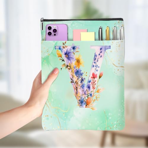 Flor estética inicial V monograma presentes personalizados para mulheres presentes livros manga livro bolsa protetora capa para brochuras, acessórios de leitura para professor, leitor, aniversário