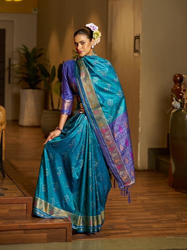Image of MADHUHANSH Women's Cotton Linen Saree with Unstitched Blouse Piece and Solid Pattern | Mithila Painting Saree | Saree for Haldi Ceremony