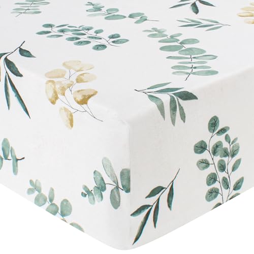 Image of LifeTree Crib Sheets for Baby Boys Girls - Muslin Fitted Crib Sheets Neutral Toddler Bed Sheet Fits Standard Crib, 70% Viscose from Bamboo and 30% Cotton, Eucalyptus Pattern, 28in x 52in