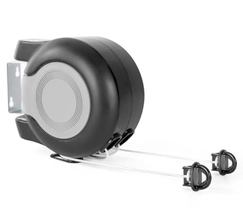 Retractable Wall-Mounted Clothes Line, 30 Metres, Twin Cable, 2 x 15m Drying Space, Black