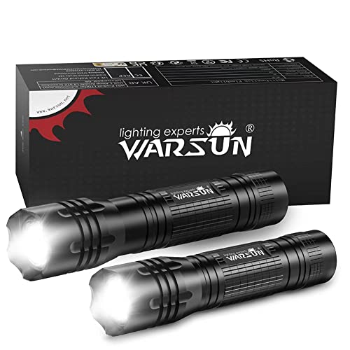 WARSUN LED Flashlight 2 Pack Bright Zoomable Flashlights with High Lumens Heavy Duty Flashlight 5 Modes Flash Light for Emergencies Camping Hiking