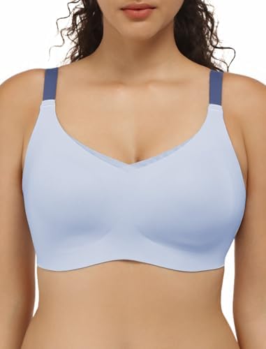 COMFELIE Women No Underwire Bra Comfy Seamless Bras Full Coverage Mesh Bralette with Adjustable Contrast Color Strap S-4XL