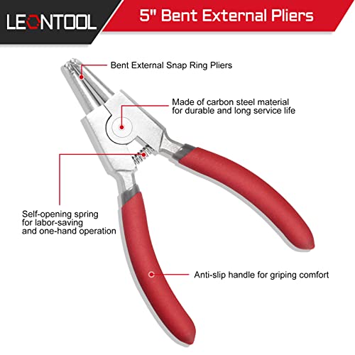 LEONTOOL External Circlip Pliers with Bent Jaw 4.5-Inch Snap Ring Pliers Lock Ring Plier for Rings Remover Retaining and Remove Hoses Precision Hand Tool - Image 2