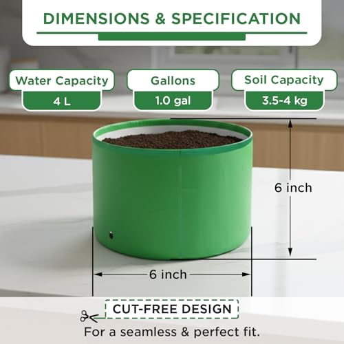 Image of garbnoire Premium HDPE UV Protected Grow Bag 6x6 Inch 260 GSM Heavy Duty Round Green Grow Bags for Home Balcony and Terrace Gardening Durable Bag for Flower Plants Vegetable Gardening (Pack of 5)