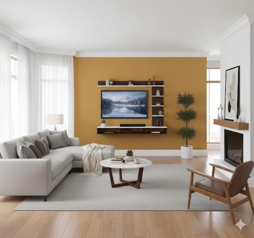 Image of 48 inch MDF C Shaped Wall Mounted TV Unit, Floating Cabinet for Living Room /Kid's Room /Bedroom Suitable for up to 48 inches Smart TV, (Wenge White)