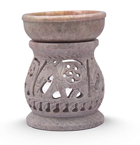 IYB-Elephant Handcrafted Soapstone Aroma Oil Diffuser Burner for - Gifting, Meditation, Aromatherapy...