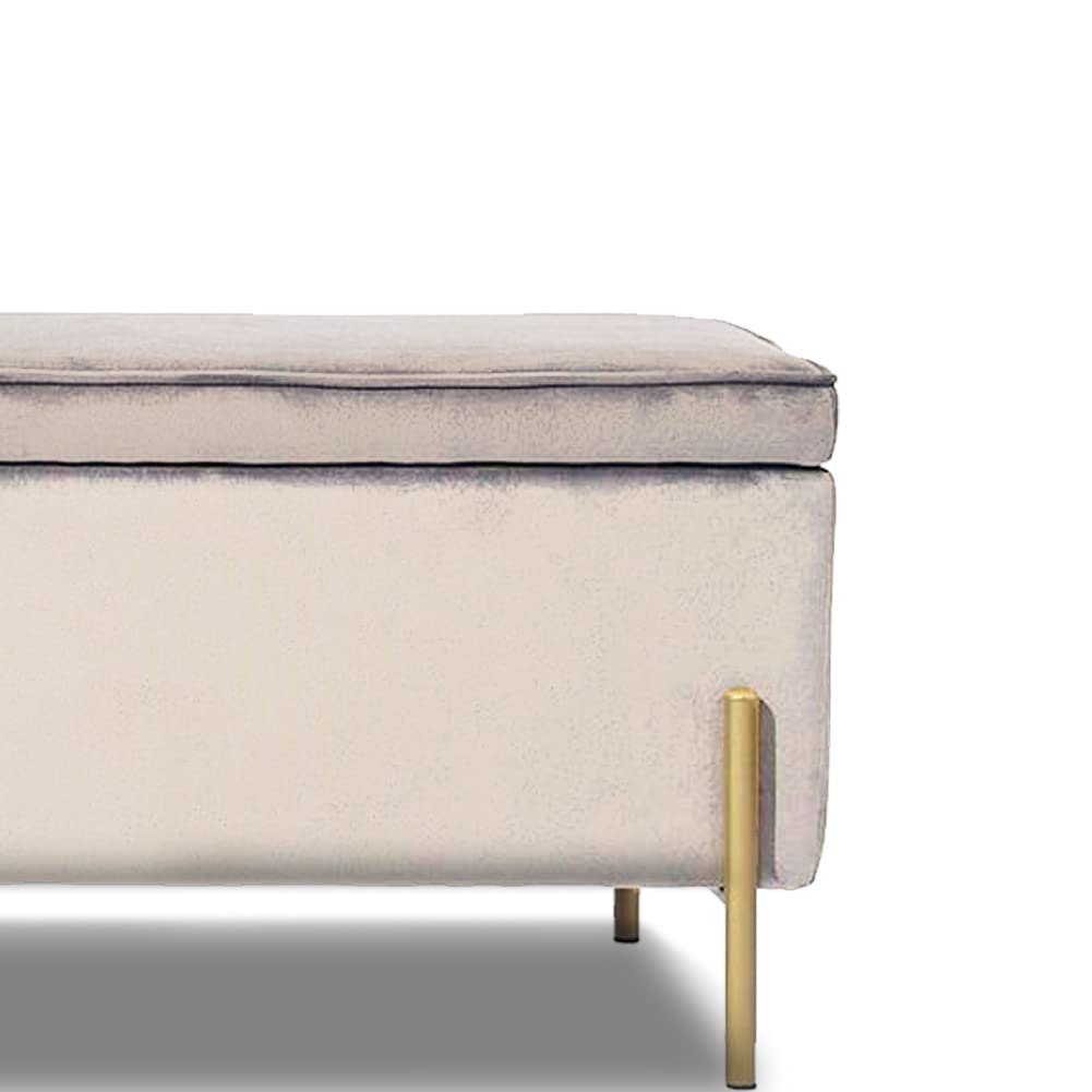 BAKAJI Cassapanca Pouf Contenitore Poggiapiedi Camera da Letto Panca Sgabello Struttura in Legno Rivestimento in Tessuto Velluto Seduta Apribile Imbottita Pidini Dorati (Beige), 105 X 44 X 44 cm