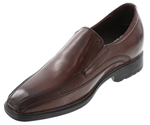 CALTO Men's Invisible Height Increasing Elevator Shoes - Dark Brown Leather Slip-on Super Lightweight Formal Loafers - 3 Inches Taller - G60125 - Size 11 D(M) US2