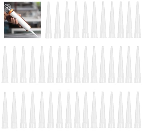 Spare Sealant Nozzles, 40 Pcs Mastic Nozzles, Plastic Screw on Caulking Gun Replacement Nozzlee for Silicone Sealant Adhesive (White)