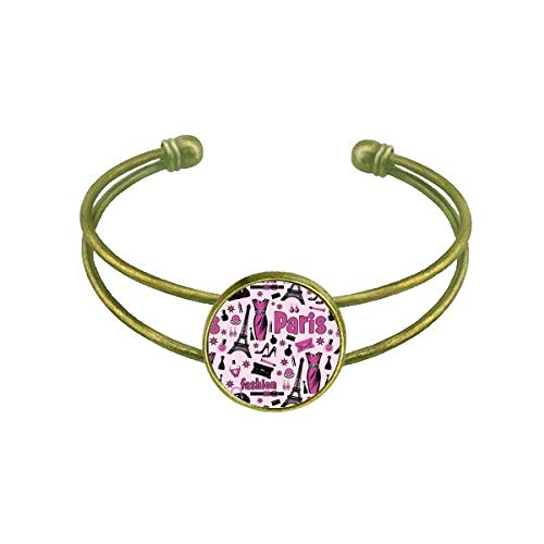 Bracelet jonc avec tour Eiffel rose en métal argenté pour femme