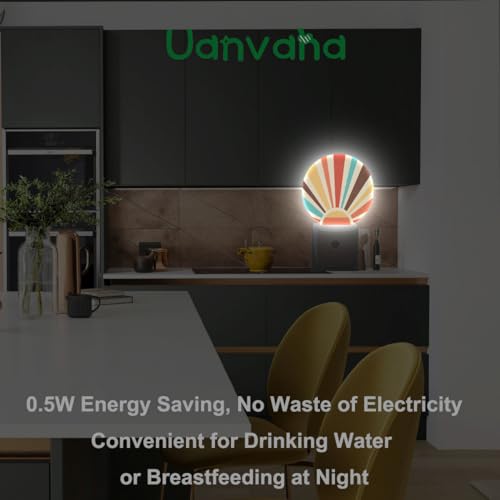 Image of Boho Sun Night Lights Plug into Wall Abstract Sunshine Mid Century Modern Sun LED Dusk to Dawn Plug-in Nightlight Auto Sensor for Bedroom Bathroom Hallway Living Room