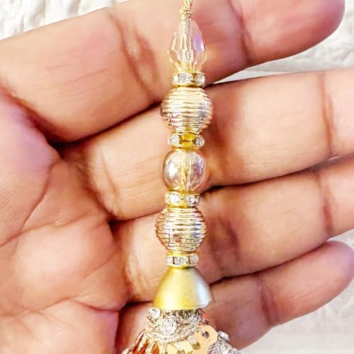 Image of Adikala Craft Store Handmade Ethnic Latkan Tassel Set of 2 for Saree Pallu, Blouse, Suits, Dupatta, Lehenga Decor | Ethnic Saree Pallu, Blouse, Suit, Dupatta & Lehenga Decoration (Mirror Kuppi Gold)
