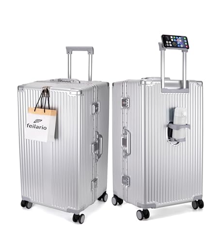 Image of feilario Super Large Aluminum Frame Checked Zipperless Luggage | PC shell, TSA lock, cup /phone holder and corner guards support 5-10 day business trips, family travel and flights