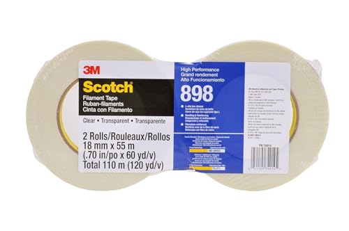 Image of Scotch Filament Tape 898, Clear, 18 mm x 55 m, Pack of 2 (Fiberglass Reinforced Strapping Tape)