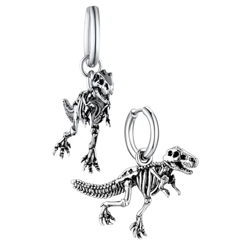 FaithHeart Viking Animals Huggie Hoop Earrings for Men, Gothic Dragon/Snake/Dinosaur/Wolf Earrings Stainless Steel Hypoallergenic Lightweight Stud Earrings Mens Punk Rock Jewelry Gift B-Dino