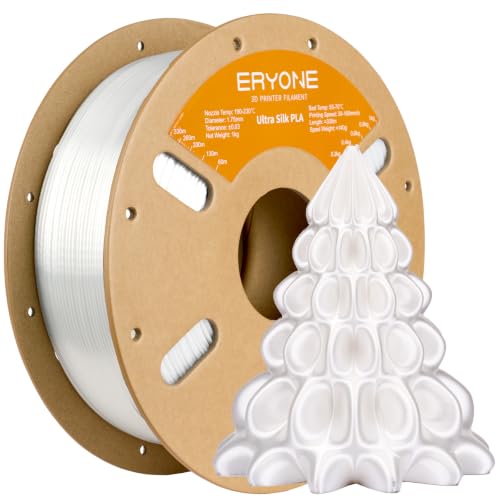 Image of ERYONE Silk Filament PLA+ 1.75mm Upgraded Shiny 3D Printer Filament, Gloss Finish, Fit Most FDM Printer Stable Printing,1kg (2.2LBS) /Spool, White