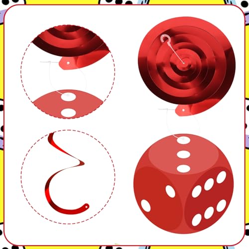 Image of 58PCS Casino Dice Hanging Swirls Decorations Casino Night Streamer Red Grey White Dice Paper Cutout Las Vegas Poker Party Decorations for Dice Poker Games Night Birthday Ceiling Supplies