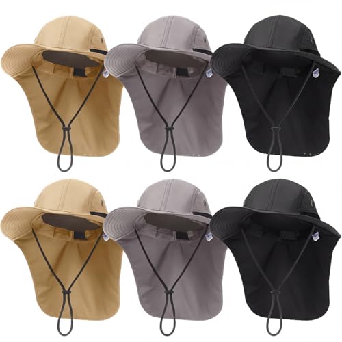 Image of Therwen Sun Hats with Neck Flap for Men Women Unisex Hiking Safari Hat Wide Brim UV Sun Protection Cap for Outdoor