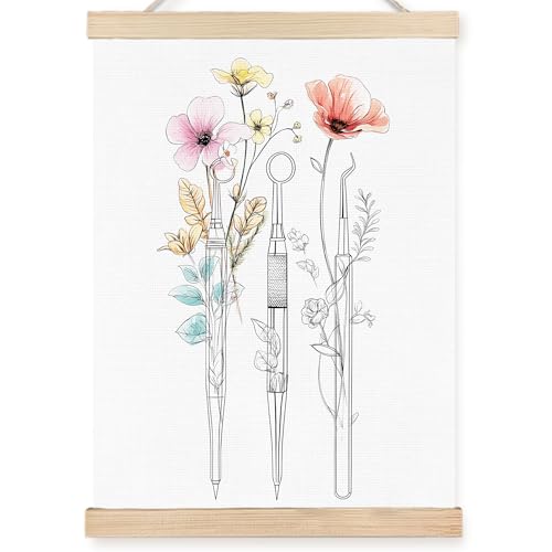Image of PQKIY Dentist Dental Office Decor Wall Art Poster Hanger Frame 12x16 in, Floral Dentistry Medical Wall Decor Canvas Prints for Dentist Clinic Room Dental Assistant Hygienist Office