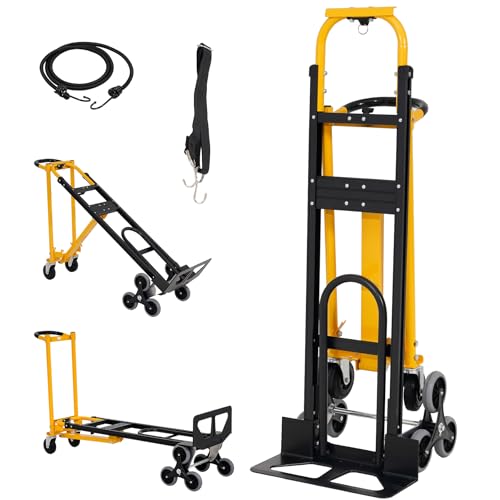 Heavy Duty 3-in-1 Aluminum Convertible Hand Truck Dolly Cart, 800 lbs Capacity, Folding & Adjustable Frame with Rubber Wheels, Ergonomic Handle - for Warehouse, Supermarket, Garden (Industrial Use)