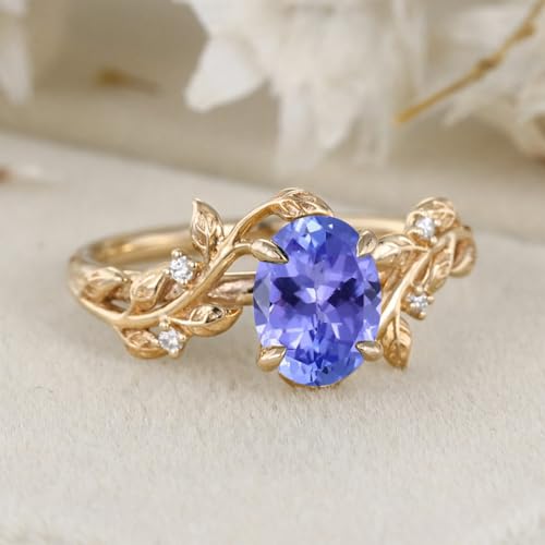 10K/14K/18K Solid Gold 1 Carat Oval Gemstone Vintage Engagement Ring for Women Nature Inspired Birthstone Leaf Vine Art Deco Wedding Promise Anniversary Rings for Her Wife Bridal Size 4~122