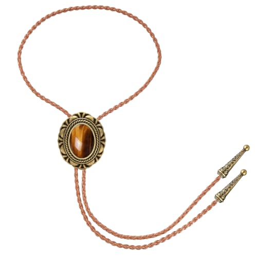 Image of GelConnie Native American Bolo Tie Rodeo Cowboy Leather Necktie Western Necklace Costume Accessories for Men,Women