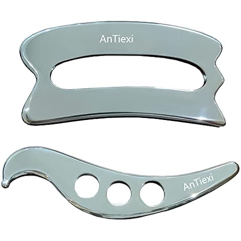 Medical Grade Stainless Steel Gua Sha Tool Set,Scraping Massage Tool Set -AnTiexi IASTM Tool Great Soft Tissue Mobilization Tool (2pcs Set) Cover