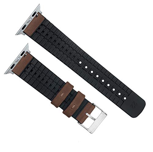 Image of BARTON WATCH BANDS- Black Leather and Rubber Hybrid - Choose Color & Size - Compatible with All Apple Watches (Ultra, SE, 8, 7, 6, 5, 4, 3, 2, 1) - 38mm, 40mm, 41mm, 42mm, 44mm, 45mm, 49mm